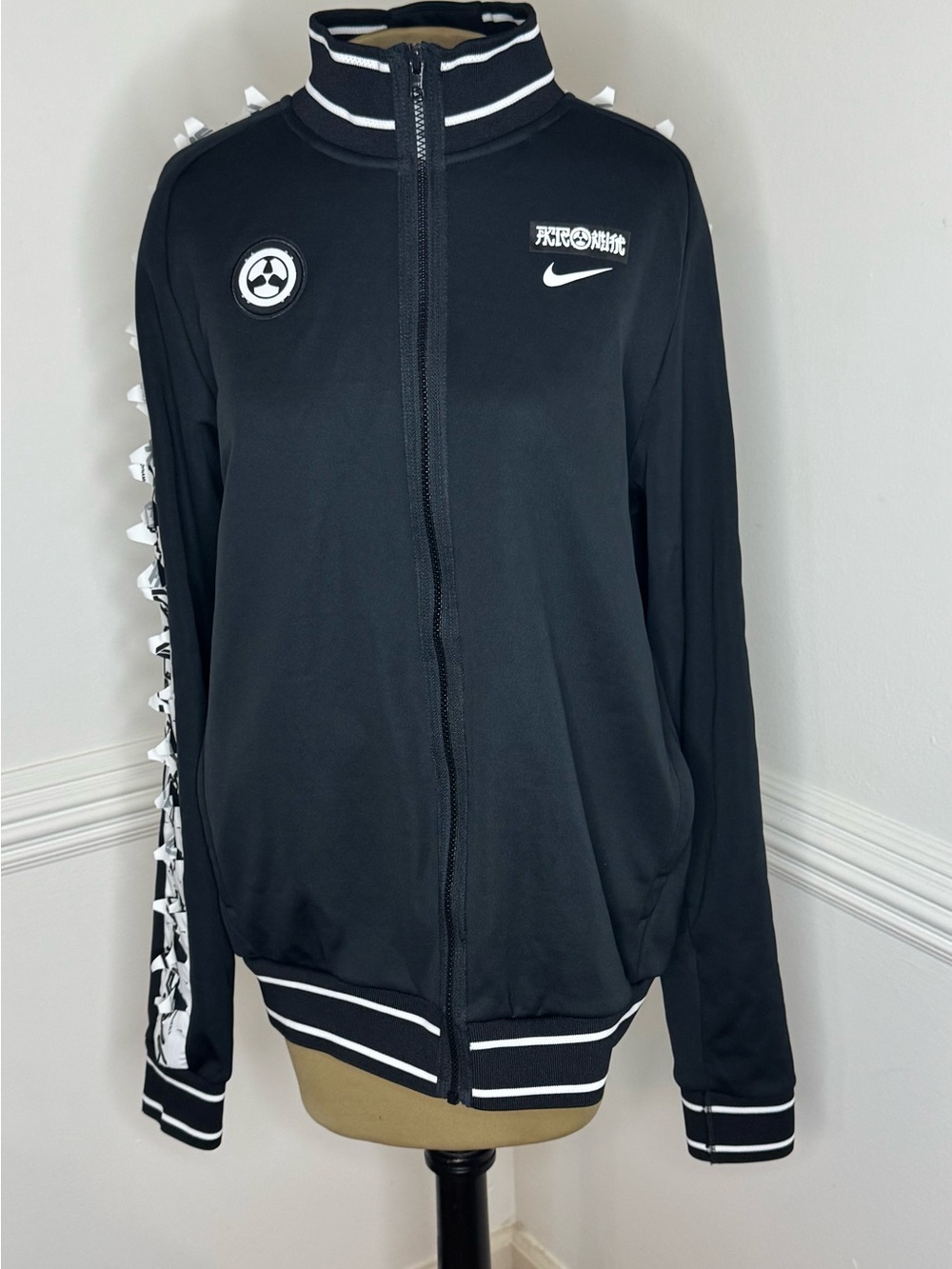 Nike +Acronym Black Varsity-Style Track Jacket with White Accents